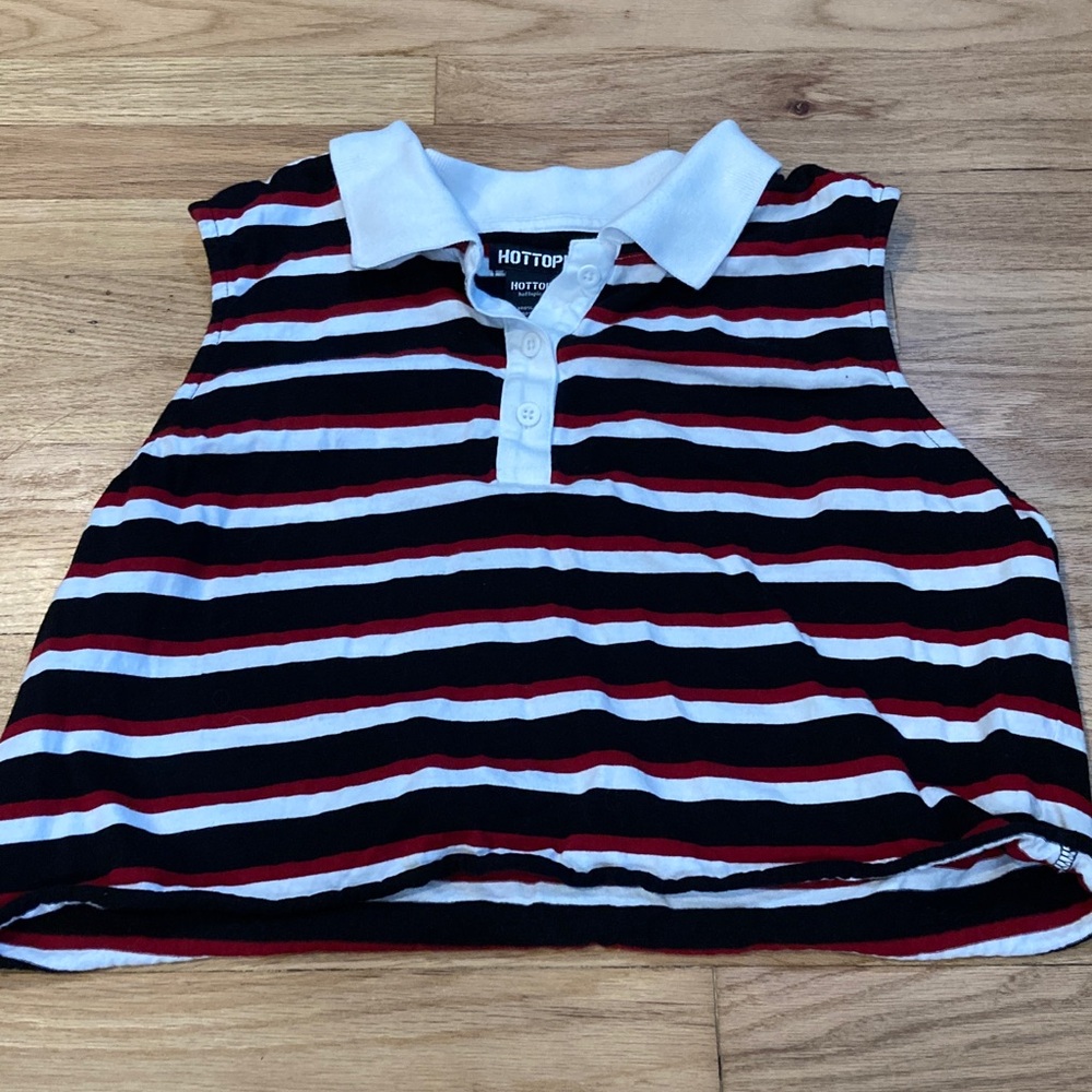 Hot Topic Kids Polo - Black, Red, White Stripes